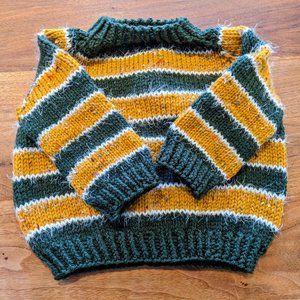 Yellow-Green striped Overseized long sleeved Hand knit sweater pullover for babi